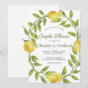 Lemons Blossom Greenery Watercolor Couple Shower Invitation