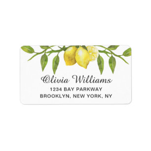 Lemons Blossom Greenery  Watercolor  Elegant Chic Label