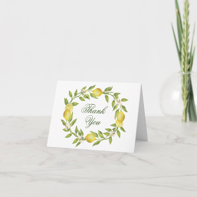 Lemons Blossom Greenery  Watercolor Thank You Card (Front)