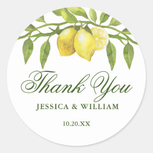 Lemons Blossom Greenery Watercolor Wedding Classic Round Sticker