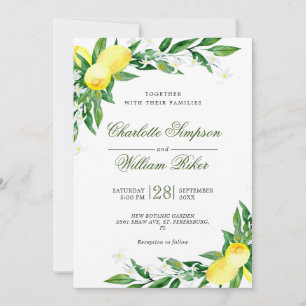 Lemons Blossom Greenery Watercolor Wedding Invitation