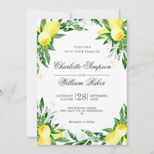Lemons Blossom Greenery Watercolor Wedding Invitation