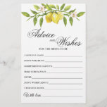 Lemons Blossom  Greenery Wishes & Advice Card<br><div class="desc">Enjoy your bridal shower with these funny games.
Personalize with the bride to be's name and date of shower. 
For further customization,  please click the "customize further" link. If you need help,  contact me please.</div>