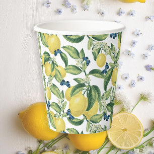 Lemons Blue Butterflies Botanical Baby Shower Paper Cups