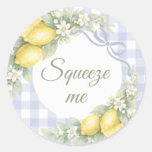 Lemons blue gingham boy squeeze me party favor classic round sticker