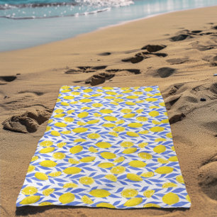 Lemons Blue Mediterranean Beach Towel