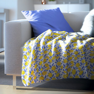 Lemons Blue Mediterranean Fleece Blanket