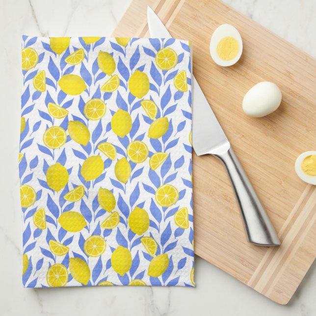 Lemons Blue Mediterranean Kitchen Towel (Quarter Fold)