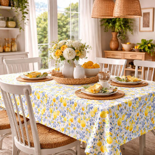 Lemons Blue Mediterranean Tablecloth
