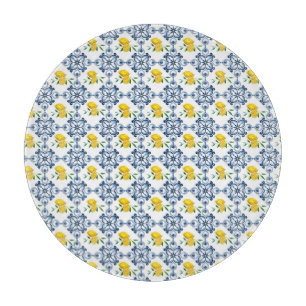 Lemons & Blue Moroccan Tile Pattern Cutting Board