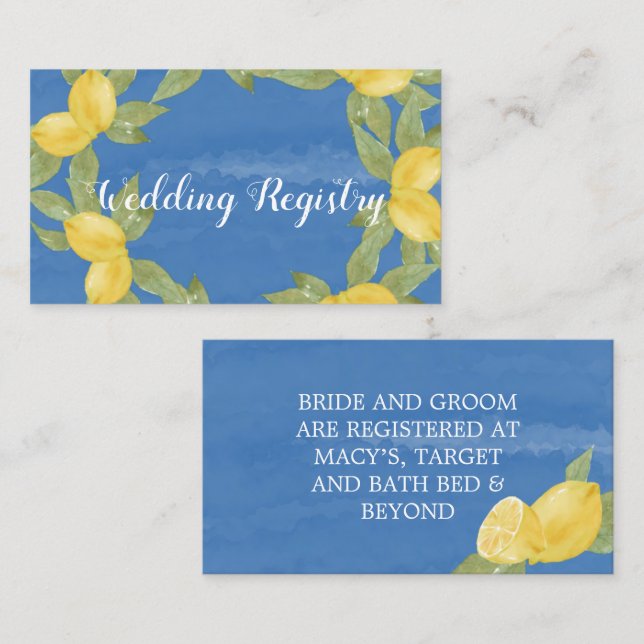Lemons Blue Paint Wedding Registry Enclosure Card (Front/Back)