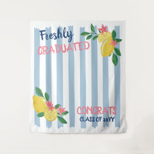Lemons & Blue Stripes Freshly Graduated Backdrop Tapestry