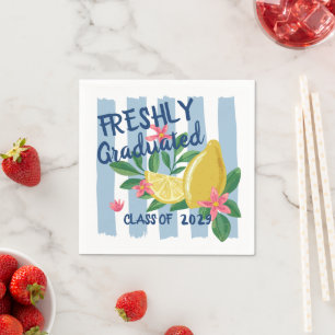 Lemons Blue Stripes Freshly Graduated Class Of Napkin