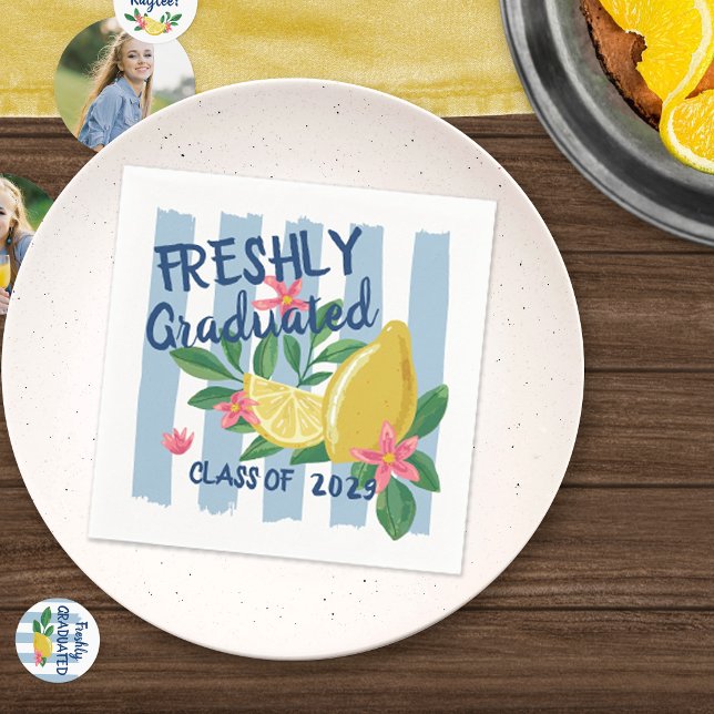 Lemons Blue Stripes Freshly Graduated Class Of Napkin (Creator Uploaded)