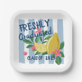 Lemons Blue Stripes Freshly Graduated Class Of Paper Plate