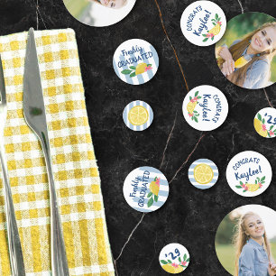 Lemons Blue Stripes Freshly Graduated Photo Confetti