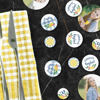 Lemons Blue Stripes Freshly Graduated Photo Confetti