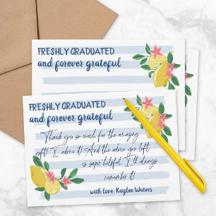 Lemons & Blue Stripes Freshly Graduated Thank You Card
