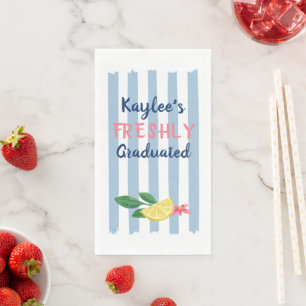 Lemons & Blue Stripes She's Freshly Graduated Napkin