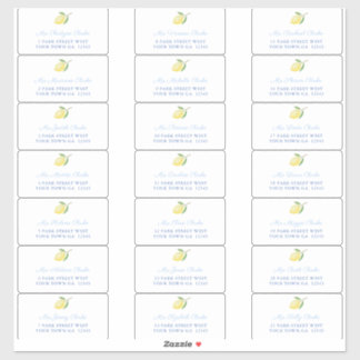 Lemons Blue Text Guest Envelope Address Labels