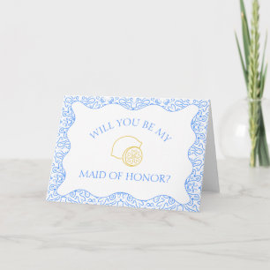 Lemons Blue Tiles Italian Maid of Honour Proposal Card