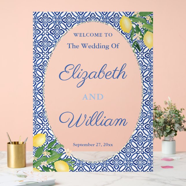 Lemons blue tiles wedding welcome sign 3 (Wedding)