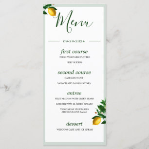Lemons Botanical Green Summer Monogram Menu