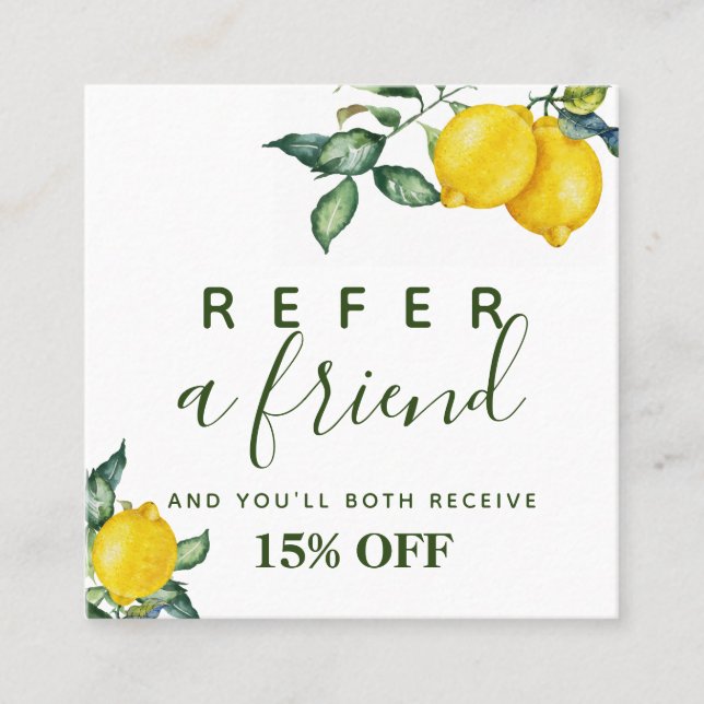 Lemons botanical square summer referral card (Front)