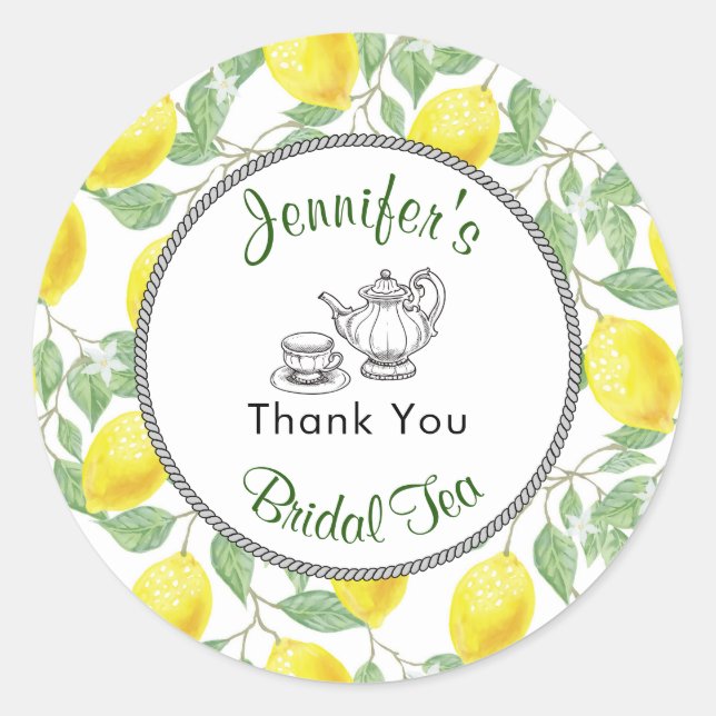 Lemons Branch and Tea Bridal Shower Thank You Classic Round Sticker (Front)