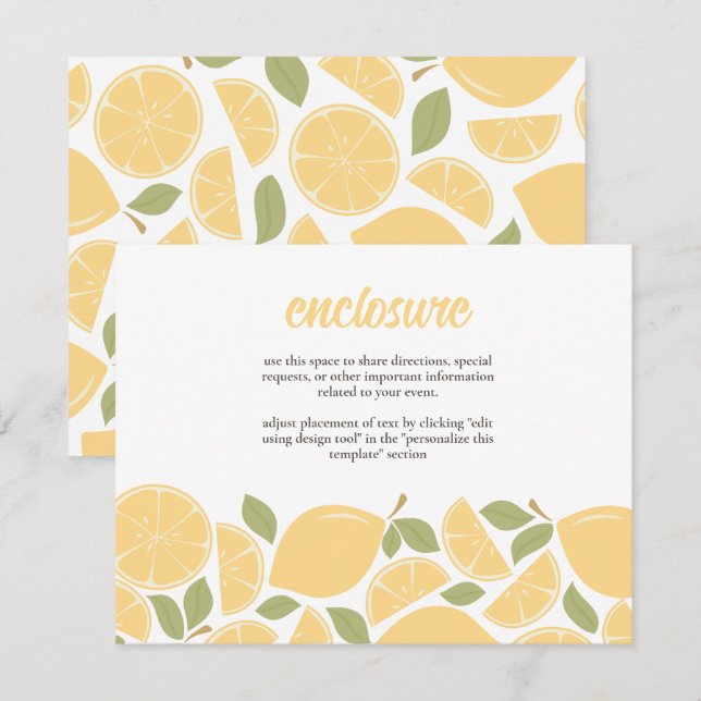 Lemons Bridal Shower Invitation Insert (Front/Back)
