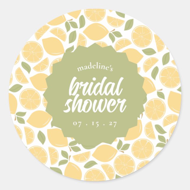 Lemons Bridal Shower or Wedding Personalized Classic Round Sticker (Front)