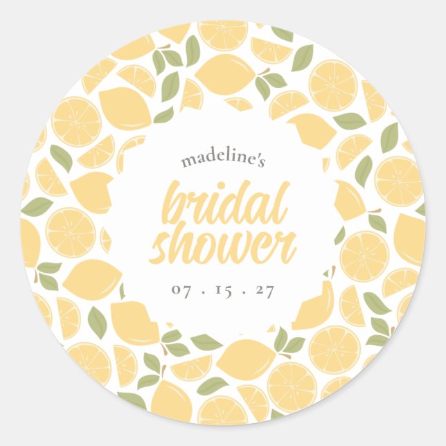 Lemons Bridal Shower or Wedding Personalized Classic Round Sticker (Front)