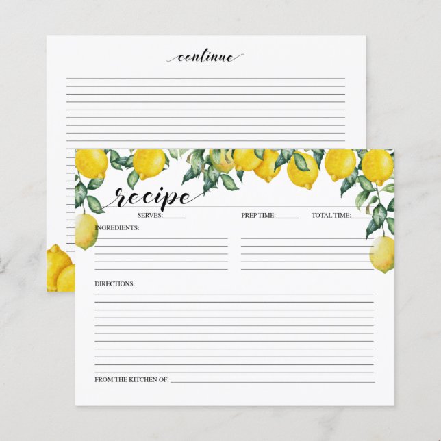 Lemons Bridal Shower Recipe Card (Front/Back)