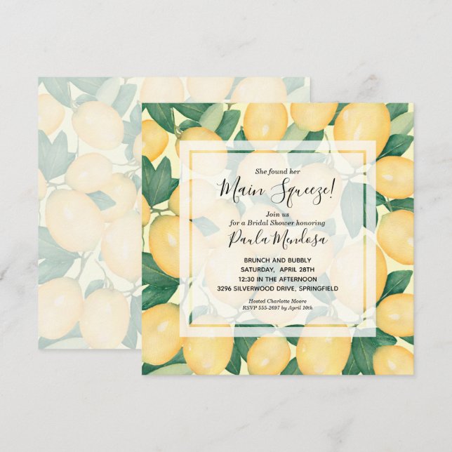 Lemons Brunch and Bubbly Bridal Shower Invite (Front/Back)