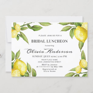 Lemons Chic Greenery Watercolor Bridal Luncheon Invitation