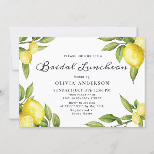 Lemons Chic Greenery Watercolor Bridal Luncheon Invitation
