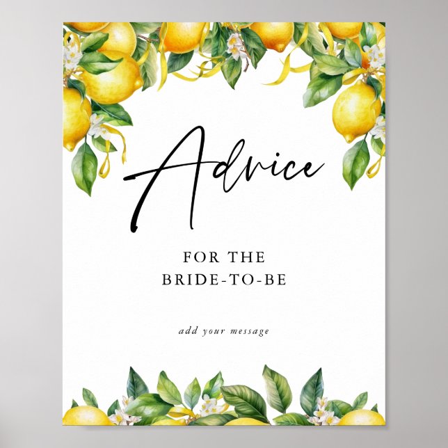  Lemons Citrus bridal shower Advice Poster (Front)