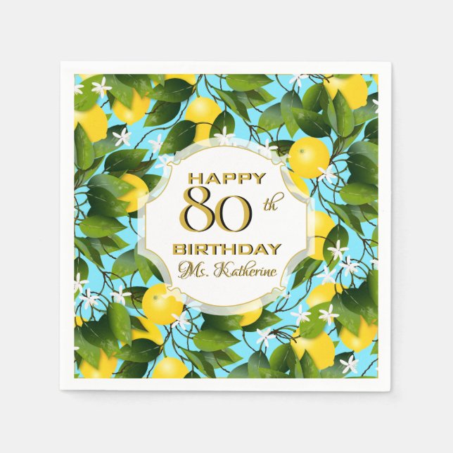 Lemons Citrus Fruit Floral Birthday Party Napkin (Front)