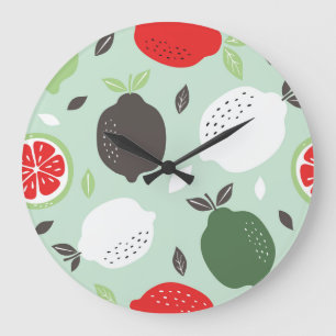 Lemons Citrus Fruits Vintage Wallpaper Large Clock