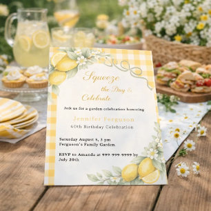 Lemons citrus gingham summer garden birthday invitation