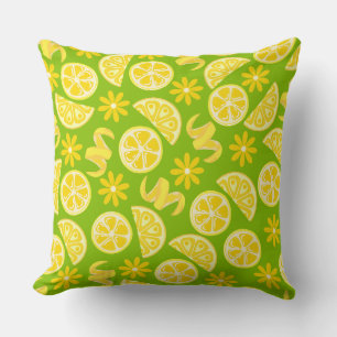 lemons citrus lemonade chef cute yellow green throw pillow