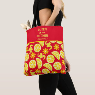 lemons citrus lemonade chef cute yellow red tote bag