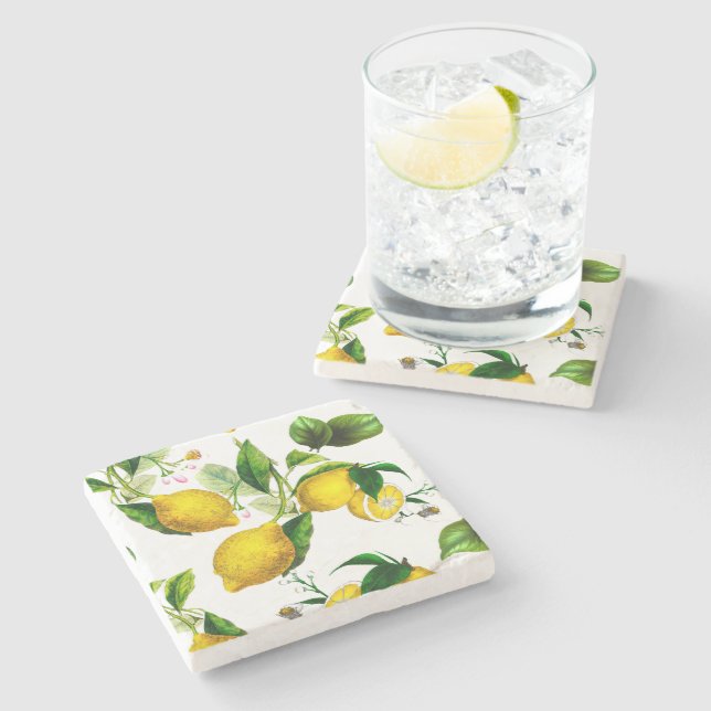 Lemons,citrus,mediterranean art    stone coaster (Side)