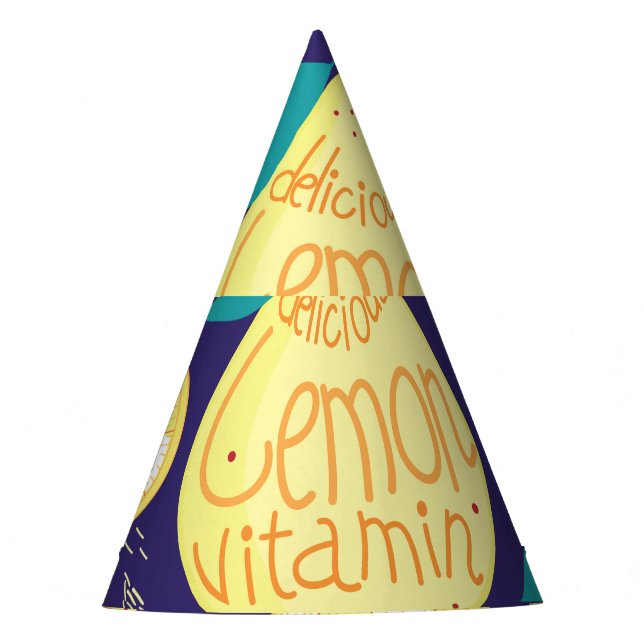 Lemons Cloves: Dark Blue Bright Pattern Party Hat (Front)