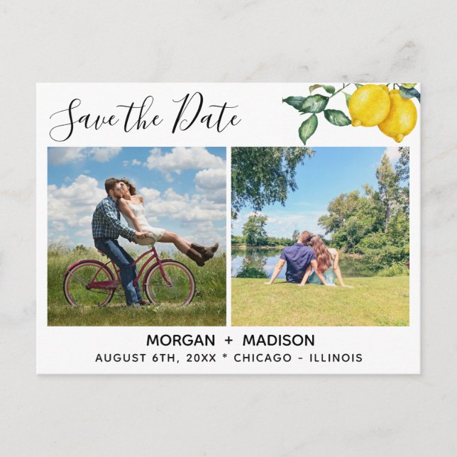 Lemons Custom Photos Save the Date Announcement Postcard (Front)