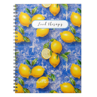 Lemons Dancing on Blue Antique Tiles  Notebook