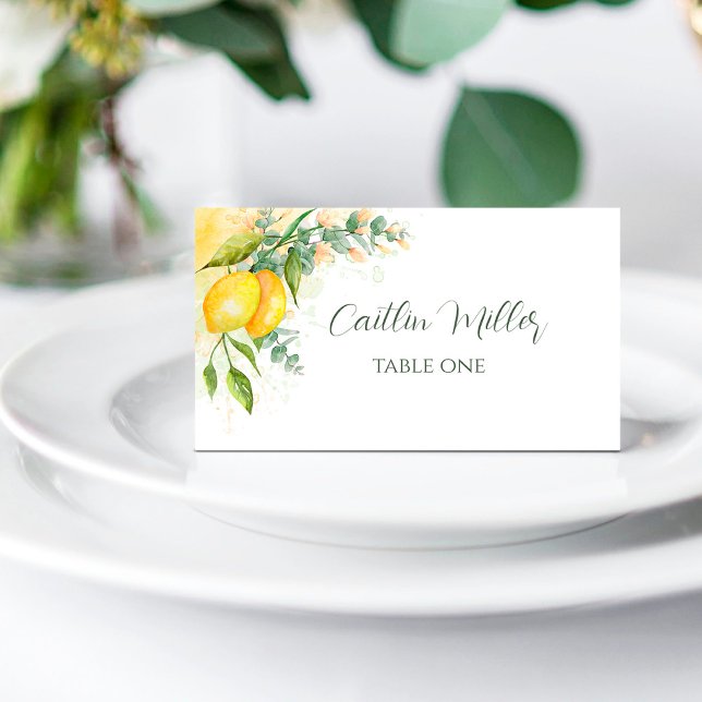 Lemons Eucalyptus and Yellow Flowers Place Card (Creator Uploaded)