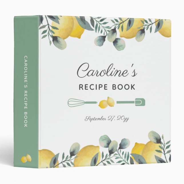 Lemons & Eucalyptus Recipe Cookbook Binder (Front/Spine)