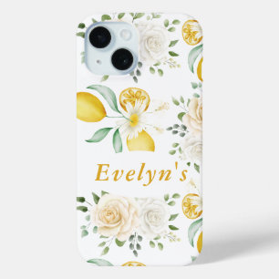  lemons Eucalyptus Soft Blush Roses Custom Name  iPhone 15 Case