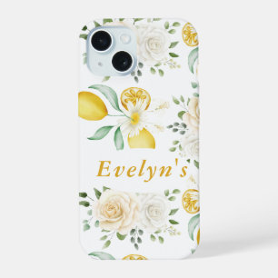  lemons Eucalyptus Soft Blush Roses Custom Name  iPhone 15 Case